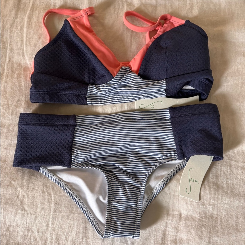 NEW Seea Coral and Navy Bikini with Stripes